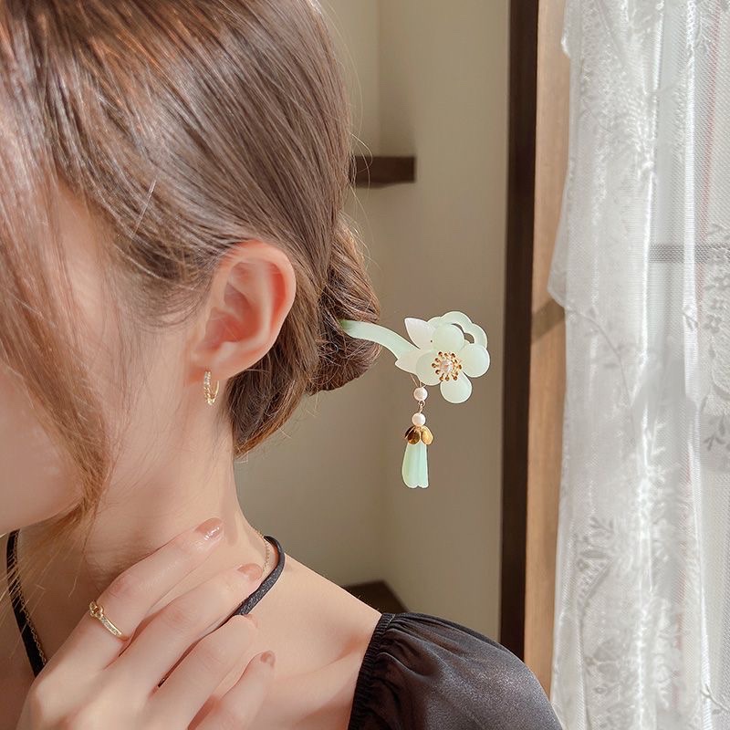 Simple ancient-style pearl flow Su Chaoxian hairpin, new Chinese-style cool updo hair feminine charm, step by step Chinese-style hairpin Specification image