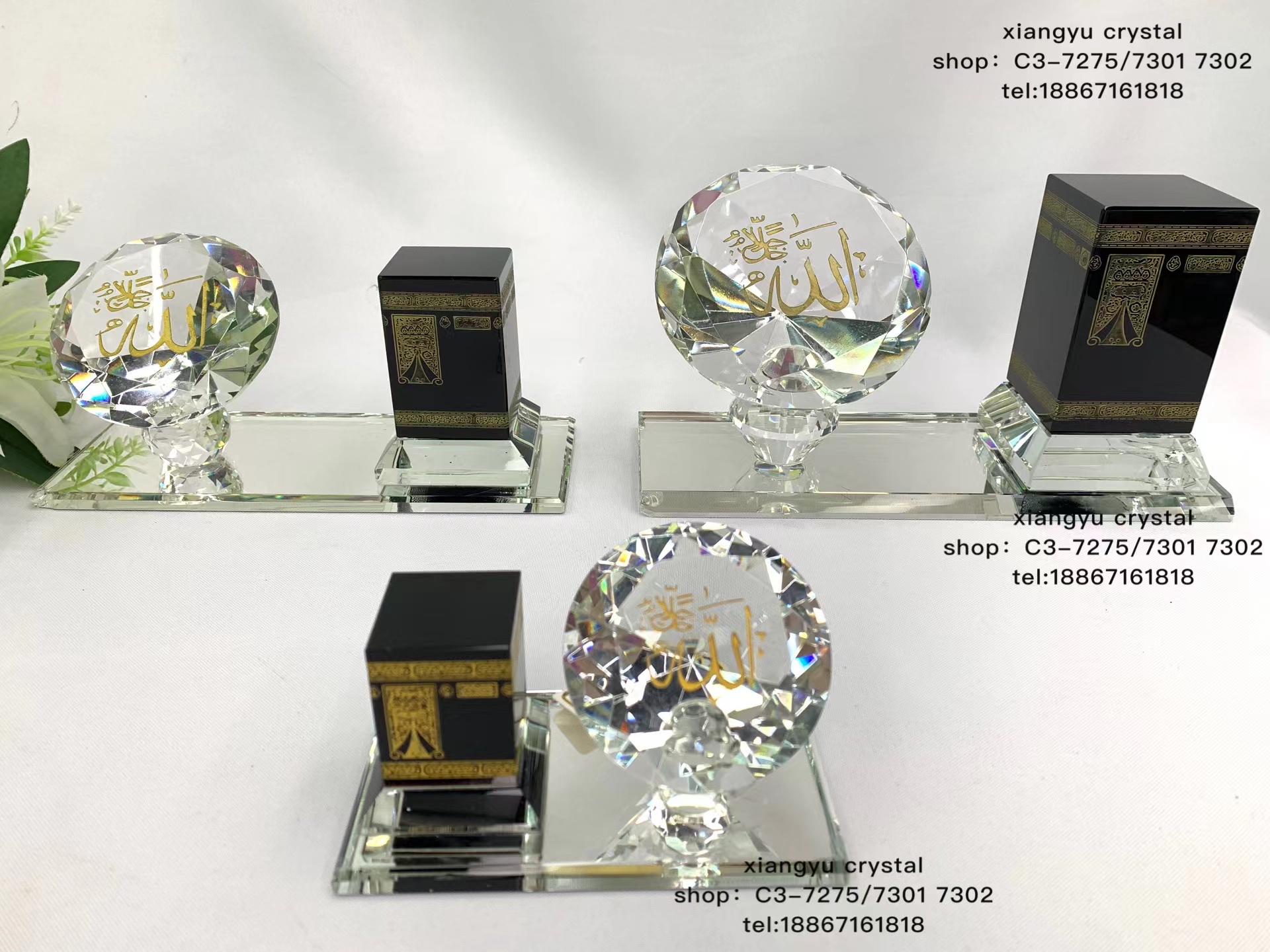 Crystal handicraft ornaments, transparent base plate, black house, transparent diamond with logo pattern