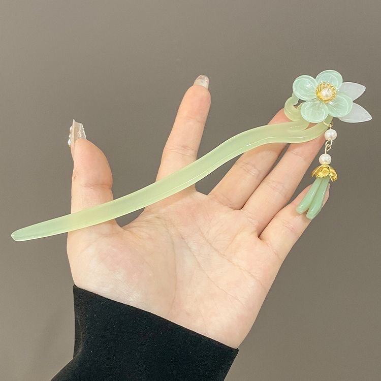 Simple ancient-style pearl flow Su Chaoxian hairpin, new Chinese-style cool updo hair feminine charm, step by step Chinese-style hairpin details Picture