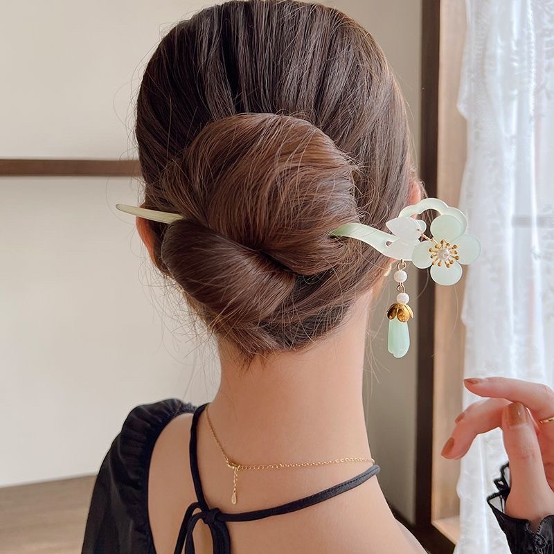 Simple ancient-style pearl flow Su Chaoxian hairpin, new Chinese-style cool updo hair feminine charm, step by step Chinese-style hairpin Application Scenario