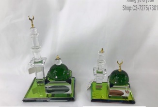 Crystal handicraft ornaments, with a green rectangular base plate and a transparent column, featuring a novel style