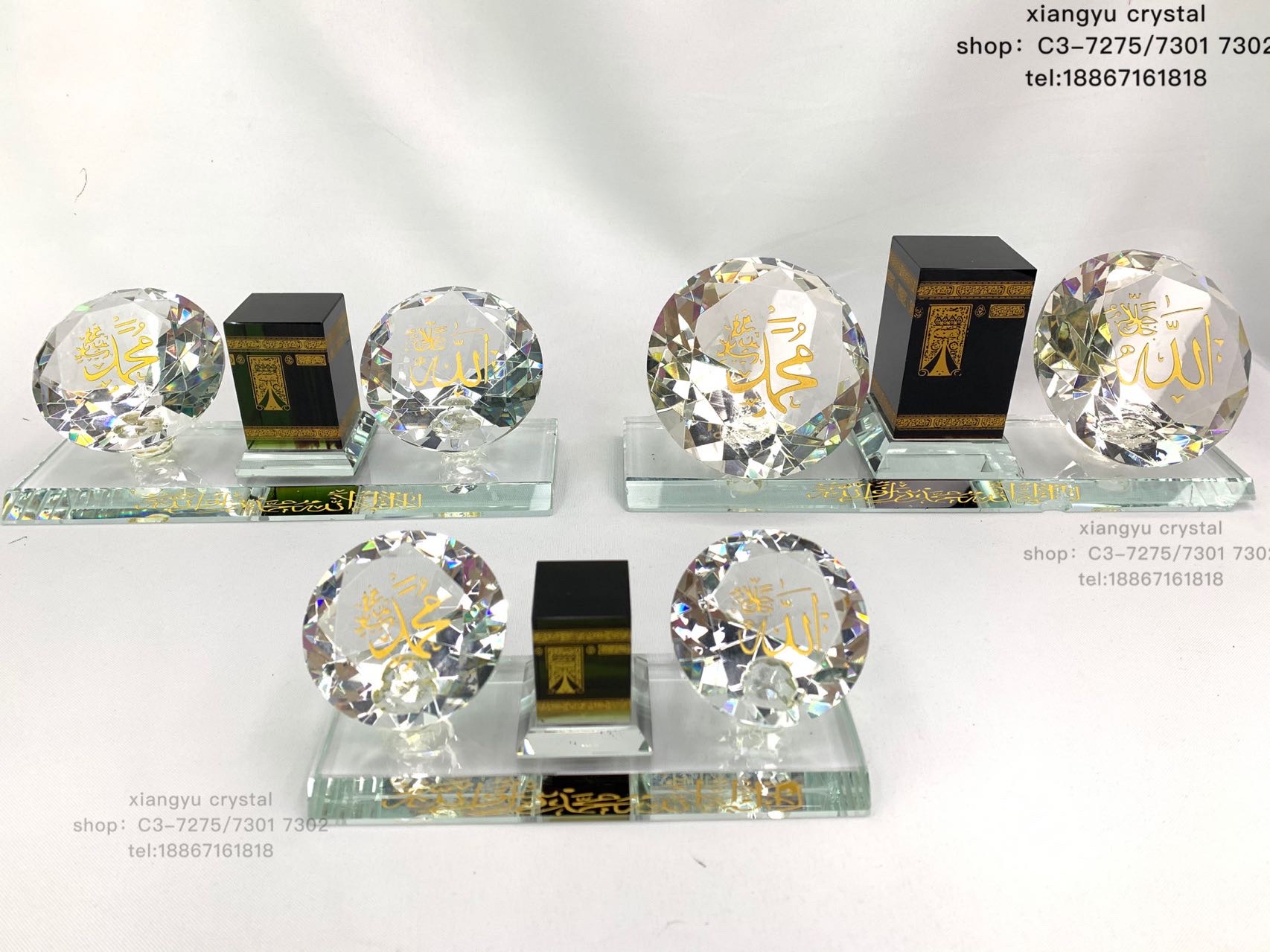 水晶工艺品摆件，透明底板，黑色房子，两个透明钻石