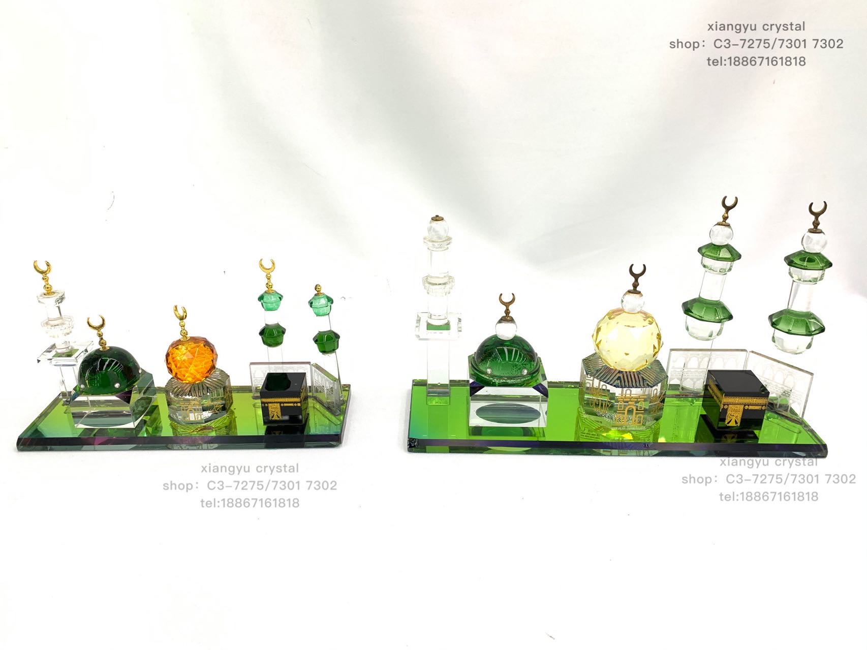 Crystal handicraft ornaments, green rectangular base plate, Muslim products, novel style