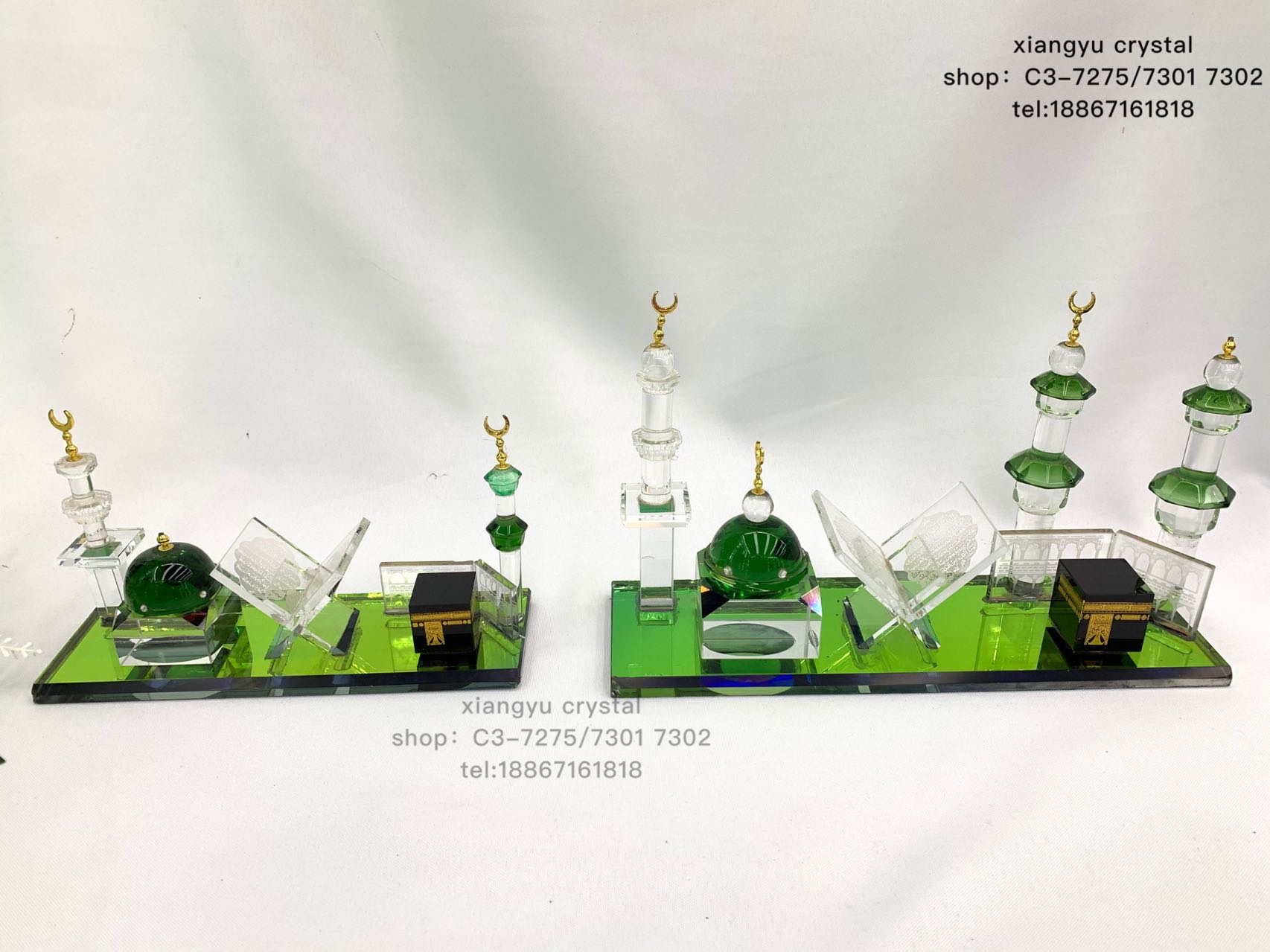 Crystal handicraft ornaments, green rectangular base plate, a black house, an open book, two pillars, novel style