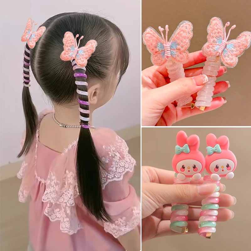 Children's curly butterfly telephone line hair band, girls' high ponytail hair tie, high elasticity and durable rubber band braid headwear