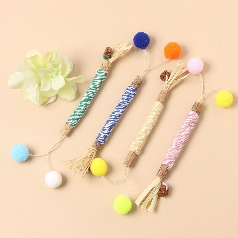 Cat toys, cat teething sticks, gall fruits, raffia grass, colorful cotton ropes, wood knotweed sticks, cat toys, catnip toys, pet cat toys, pet supplies pic 3