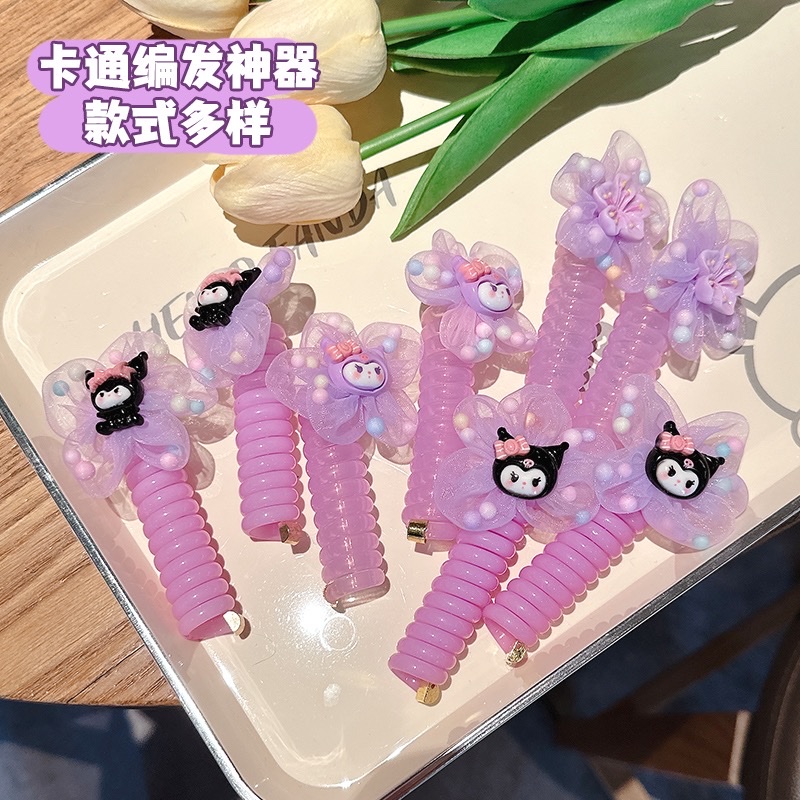 Children's curly butterfly telephone line hair band, girls' high ponytail hair tie, high elasticity and durable rubber band braid headwear Application Scenario