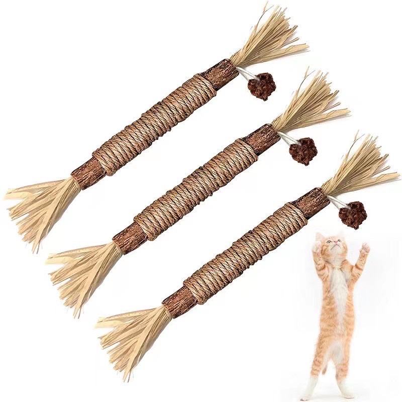 Cat toys, cat teething sticks, gall fruits, raffia grass, colorful cotton ropes, wood knotweed sticks, cat toys, catnip toys, pet cat toys, pet supplies pic 13