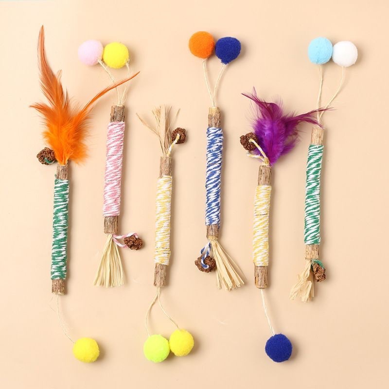 Cat toys, cat teething sticks, gall fruits, raffia grass, colorful cotton ropes, wood knotweed sticks, cat toys, catnip toys, pet cat toys, pet supplies pic 2