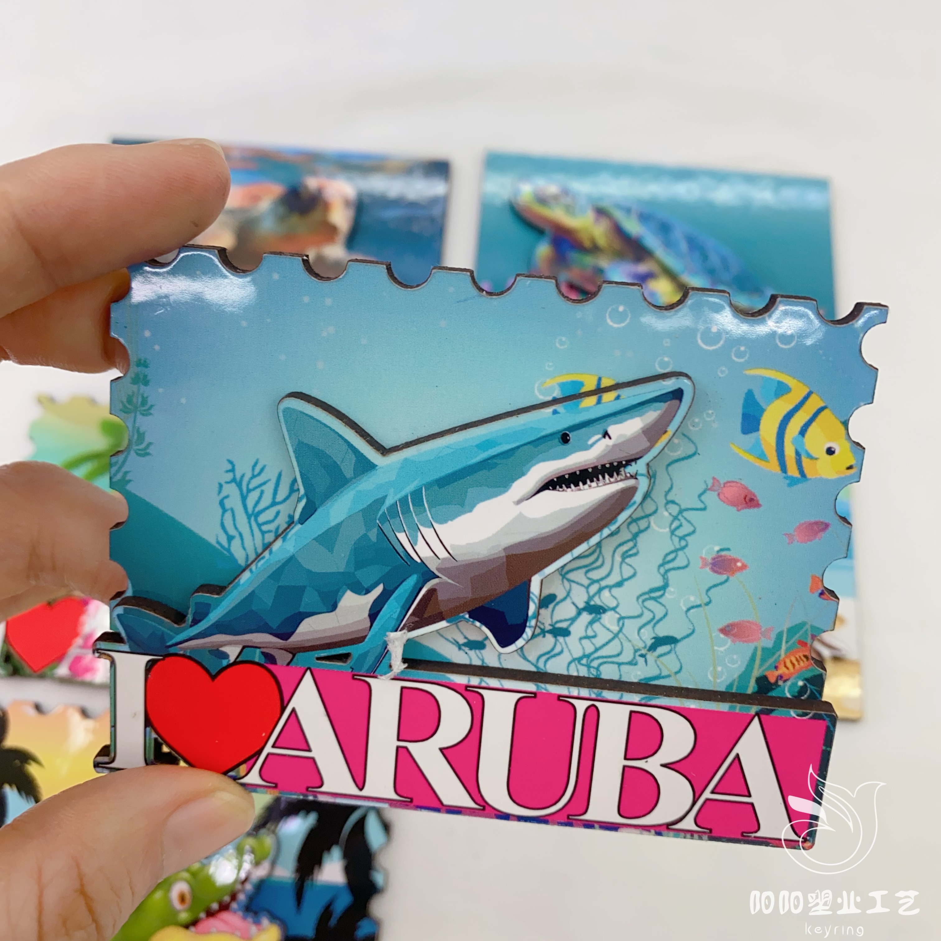 Original wooden Marine life fridge magnets, aquarium turtles, sea lions, dolphins, sharks, magnetic stickers, cultural and creative gifts, fridge magnets, magnetic stickers details Picture