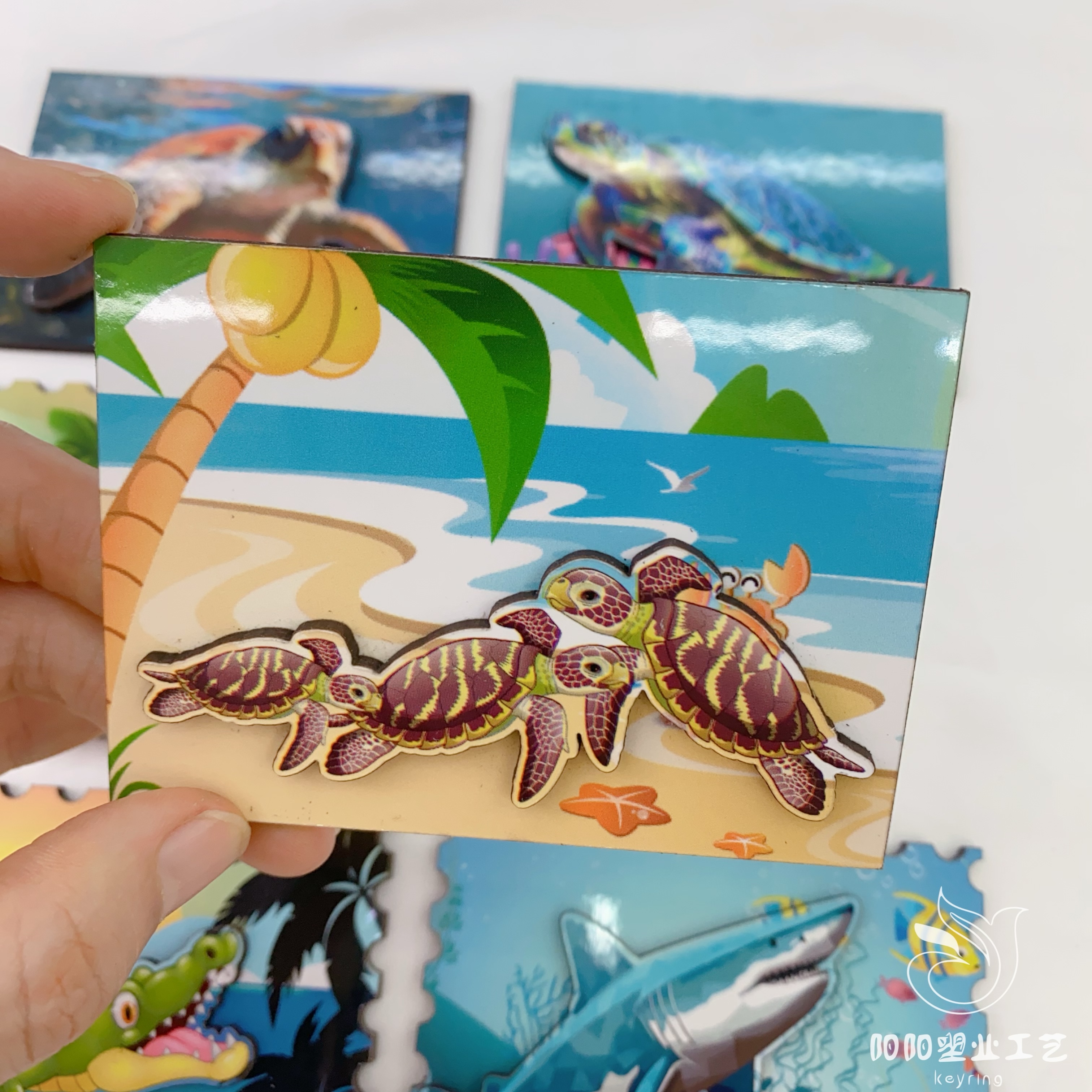 Original wooden Marine life fridge magnets, aquarium turtles, sea lions, dolphins, sharks, magnetic stickers, cultural and creative gifts, fridge magnets, magnetic stickers Application Scenario