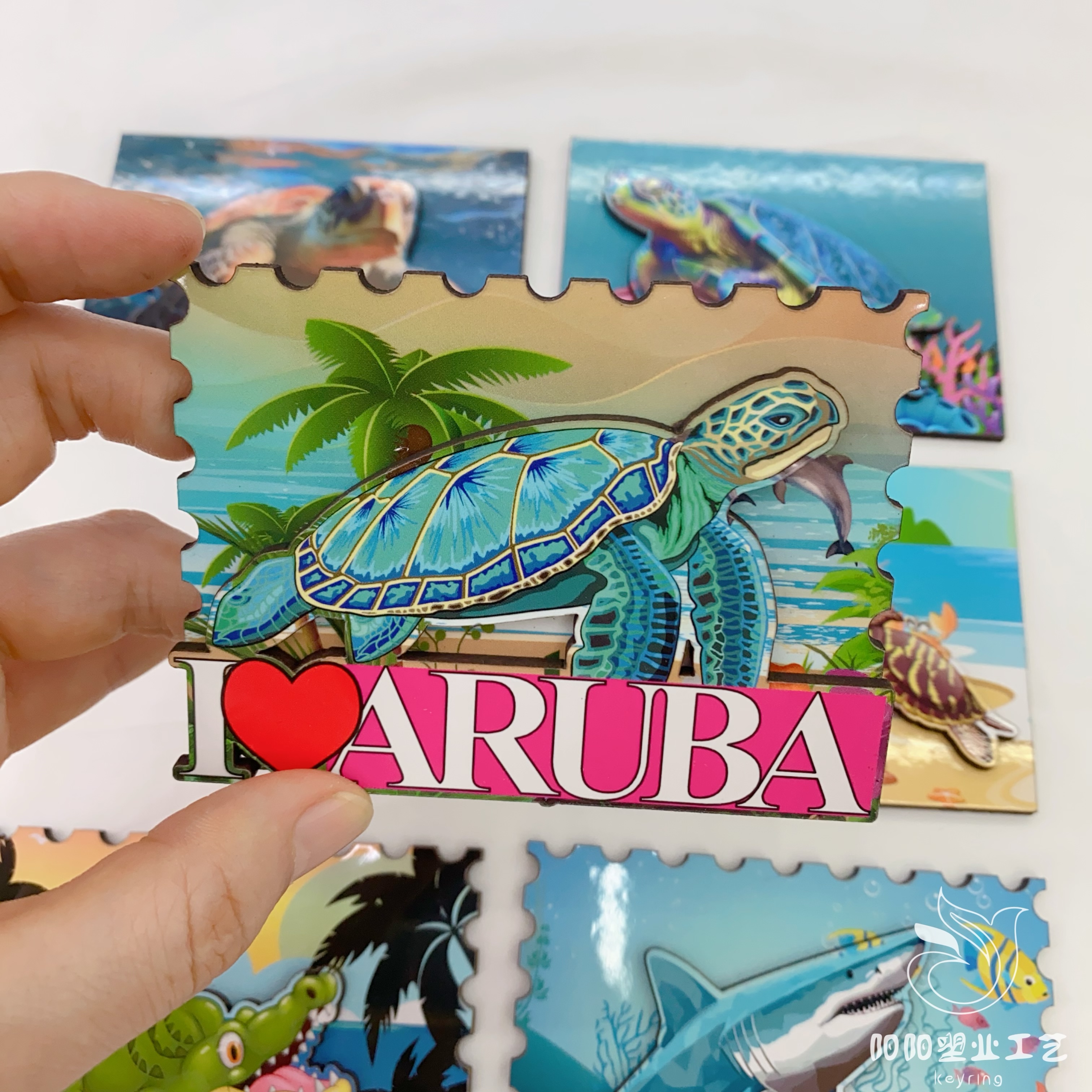 Original wooden Marine life fridge magnets, aquarium turtles, sea lions, dolphins, sharks, magnetic stickers, cultural and creative gifts, fridge magnets, magnetic stickers Specification image