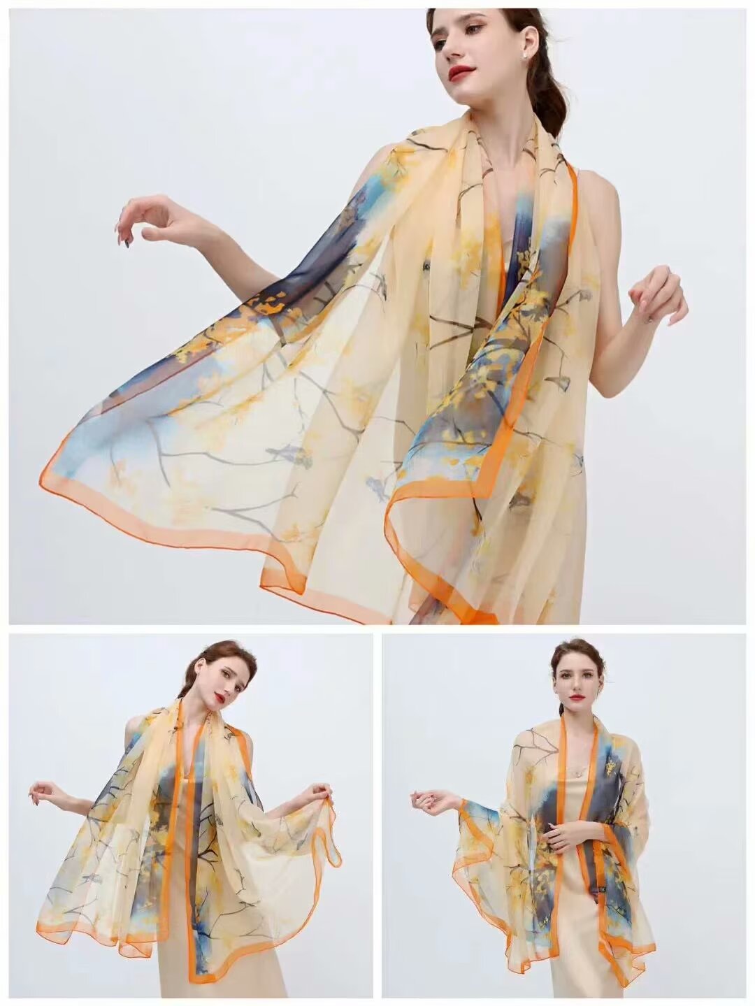 2024 New Yurosa Summer New Sunblock Scarf Gauze Gauze Breathable And Elegant Beach Scarf Scarf Girls Silk Scarf Specification drawing