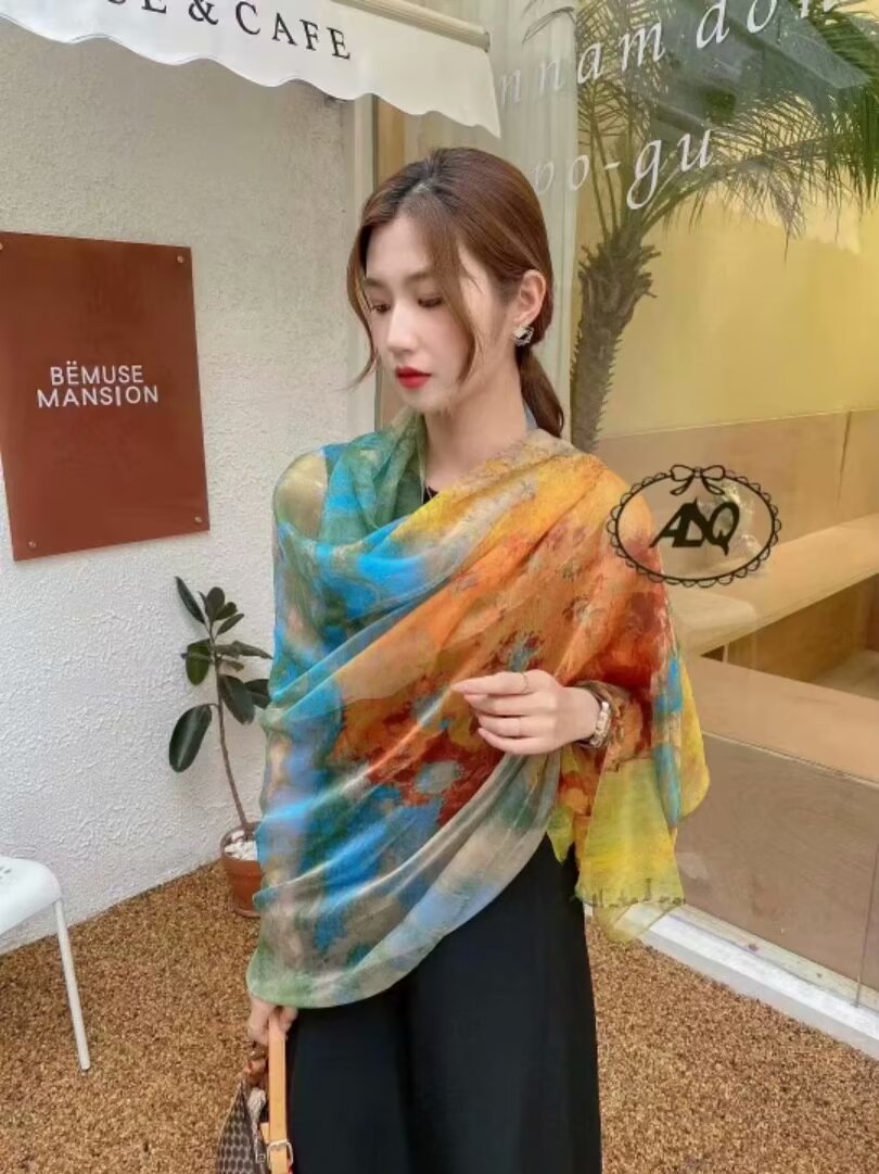 2024 New Yurosa Summer New Sunblock Scarf Gauze Gauze Breathable And Elegant Beach Scarf Scarf Girls Silk Scarf Item Picture