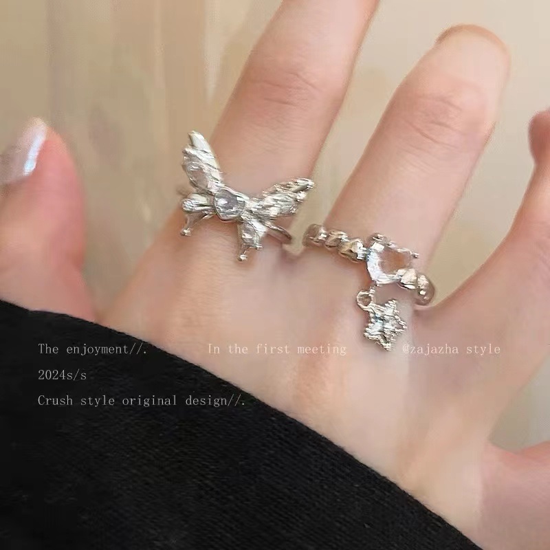 Butterfly Star Zircon Open Ring for Girls 2024 New bestseller, cold style ring, unique and niche index finger ring details Picture