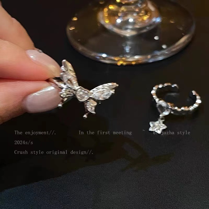 蝴蝶星星锆石开口戒指女生2024新款爆款冷淡风指环小众独特食指戒