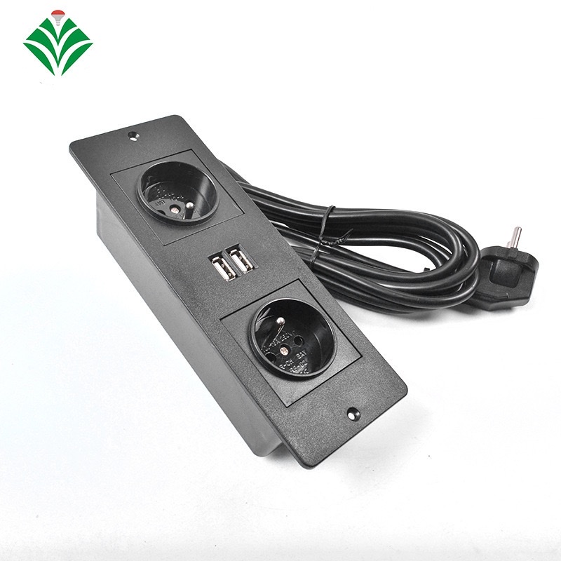 European standard USB socket hidden screw hole installation power strip, French, German, South Korean EU charging port power strip details Picture