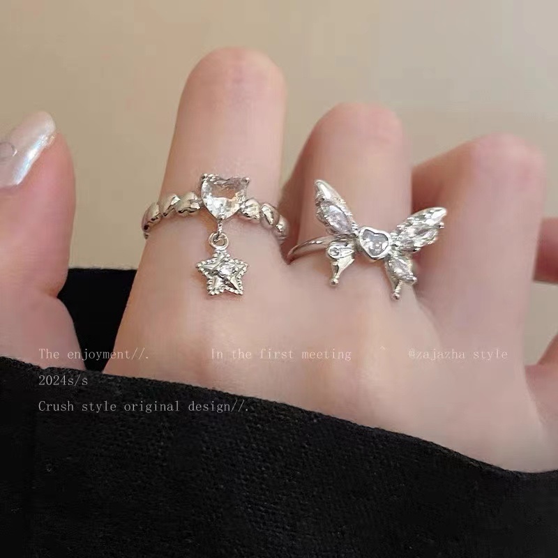 Butterfly Star Zircon Open Ring for Girls 2024 New bestseller, cold style ring, unique and niche index finger ring Specification image