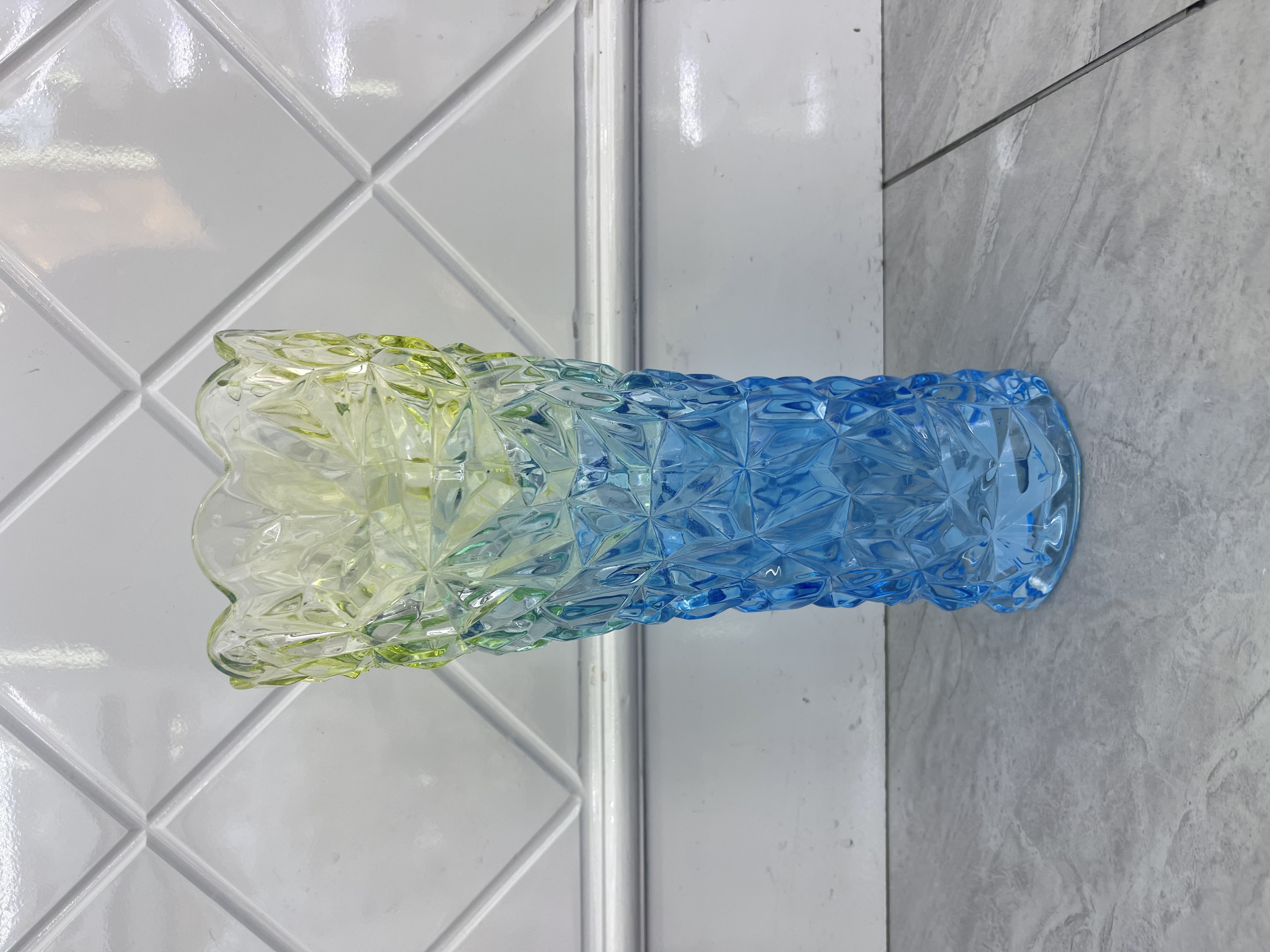 简约居家客厅插花 创意加厚精致渐变色水晶玻璃装饰花瓶