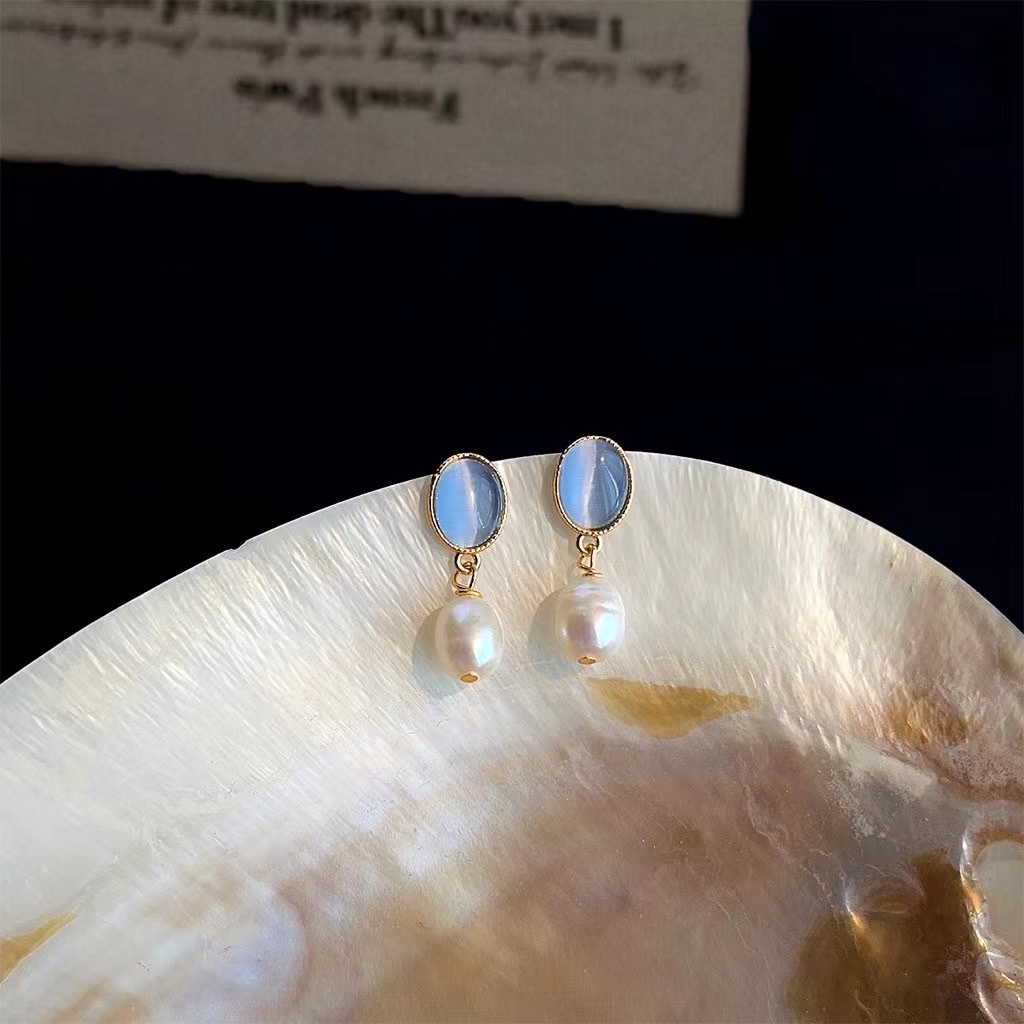 韩系时尚潮流精致海宝蓝天然淡水珍珠百搭款珍珠耳环