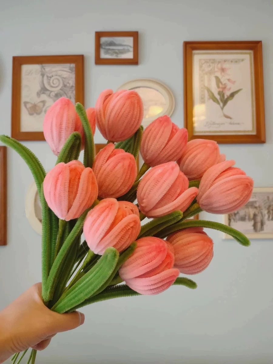 加密扭扭棒花束手工diy材料包全套彩色高级特密毛根妞妞棒批发义乌儿童幼儿园发箍向日葵郁金香纽纽棒黄色系白底实物图