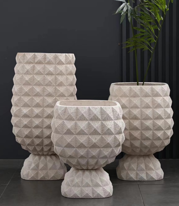 Simple vertical pattern magnesium oxide vase, soil-grown vase, suitable for flower arrangement, fresh flower art, home decoration, beautiful and durable