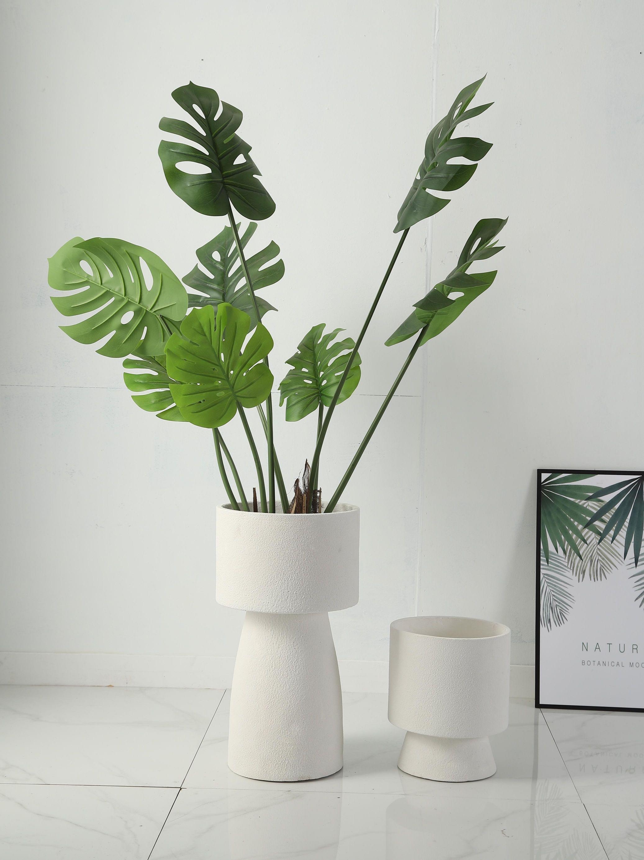 Simple vertical pattern white magnesium oxide vase, beautiful and durable flower decoration, home decoration art piece