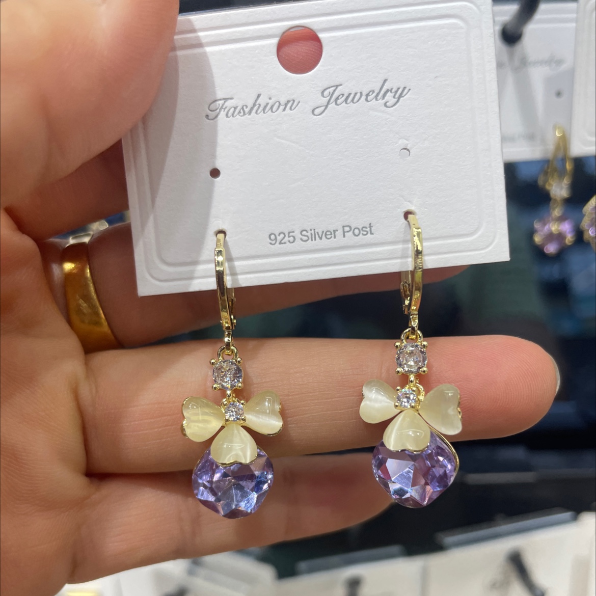 新中式简约温柔奢华紫色水滴花瓣耳环女不易撞款个性百搭耳饰耳坠详情图2