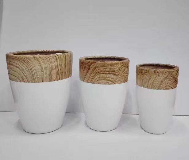 The simple wood grain spliced white ceramic vase is beautiful and durable. flower decoration, indoor green plant display flower