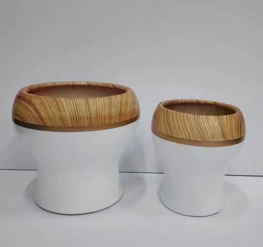 Simple wood grain spliced white ceramic vase, flower art, green plant flower arrangement, modern home decoration flower