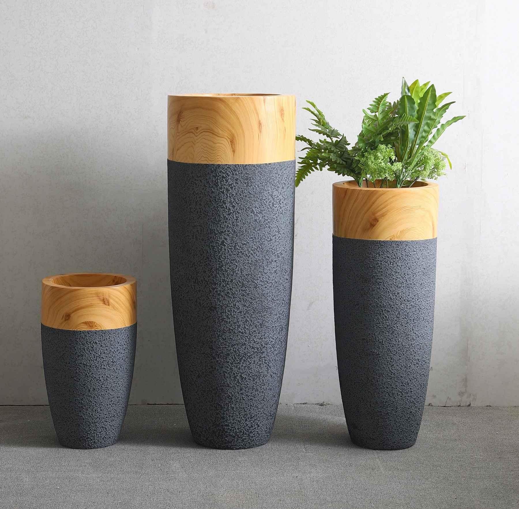 Simple wood grain, stone grain, blue magnesium oxide vase, artistic decoration, flower vase, indoor decoration, flower vase, modern home decoration