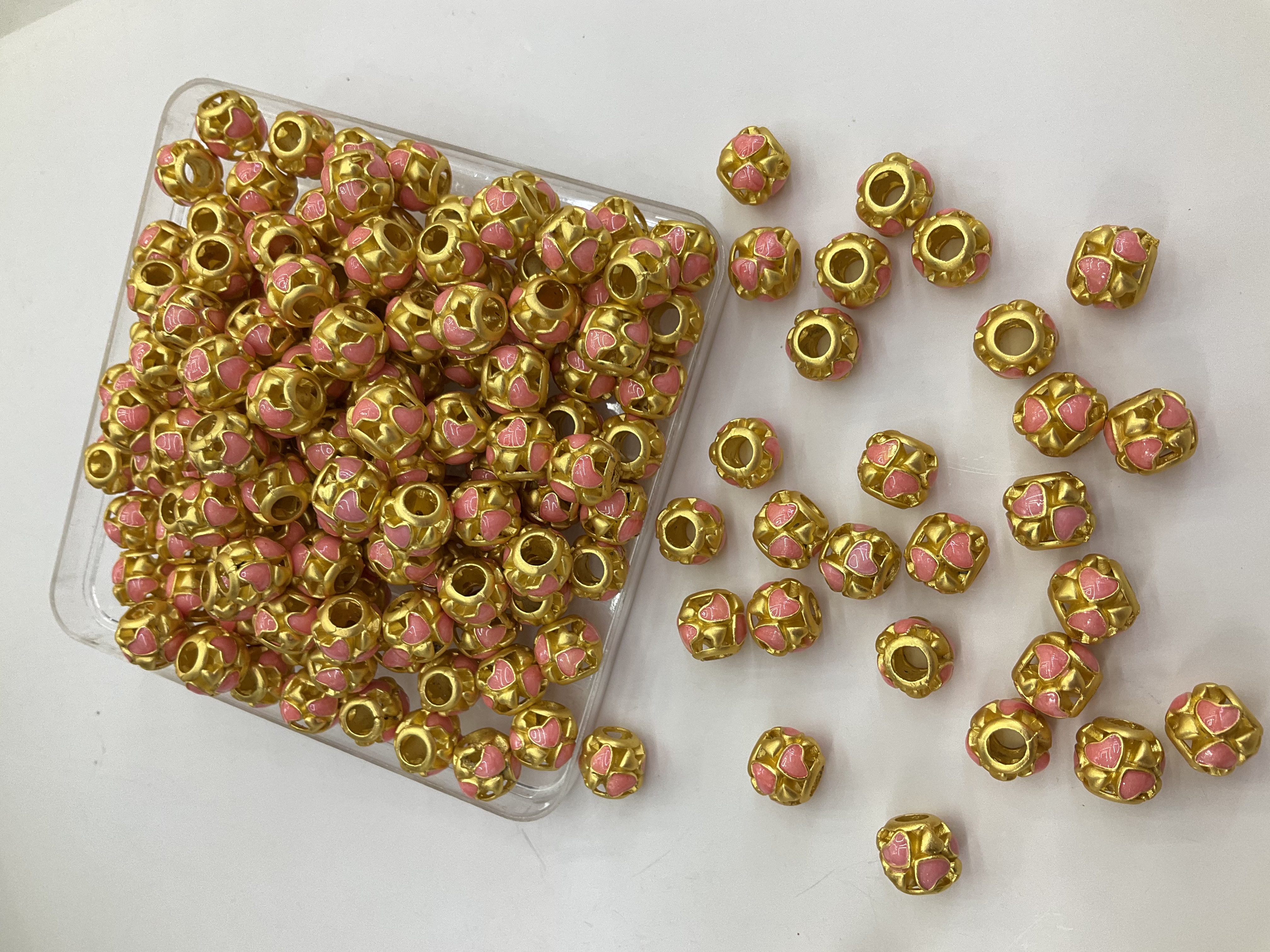 沙金diy配件配珠爱心桃心镂空桶珠粉色珠光滴油配件