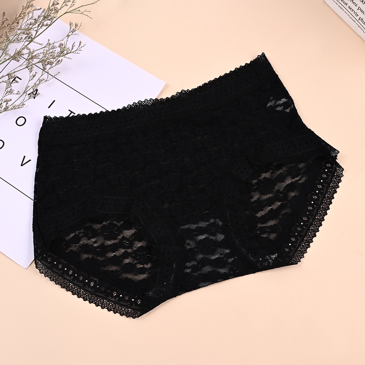 Underwear Solid Color Mid-Waist Lace Girls Underwear Sexy Lightweight Breathable Comfortable White Bottom Crotch Women Briefs Item Picture