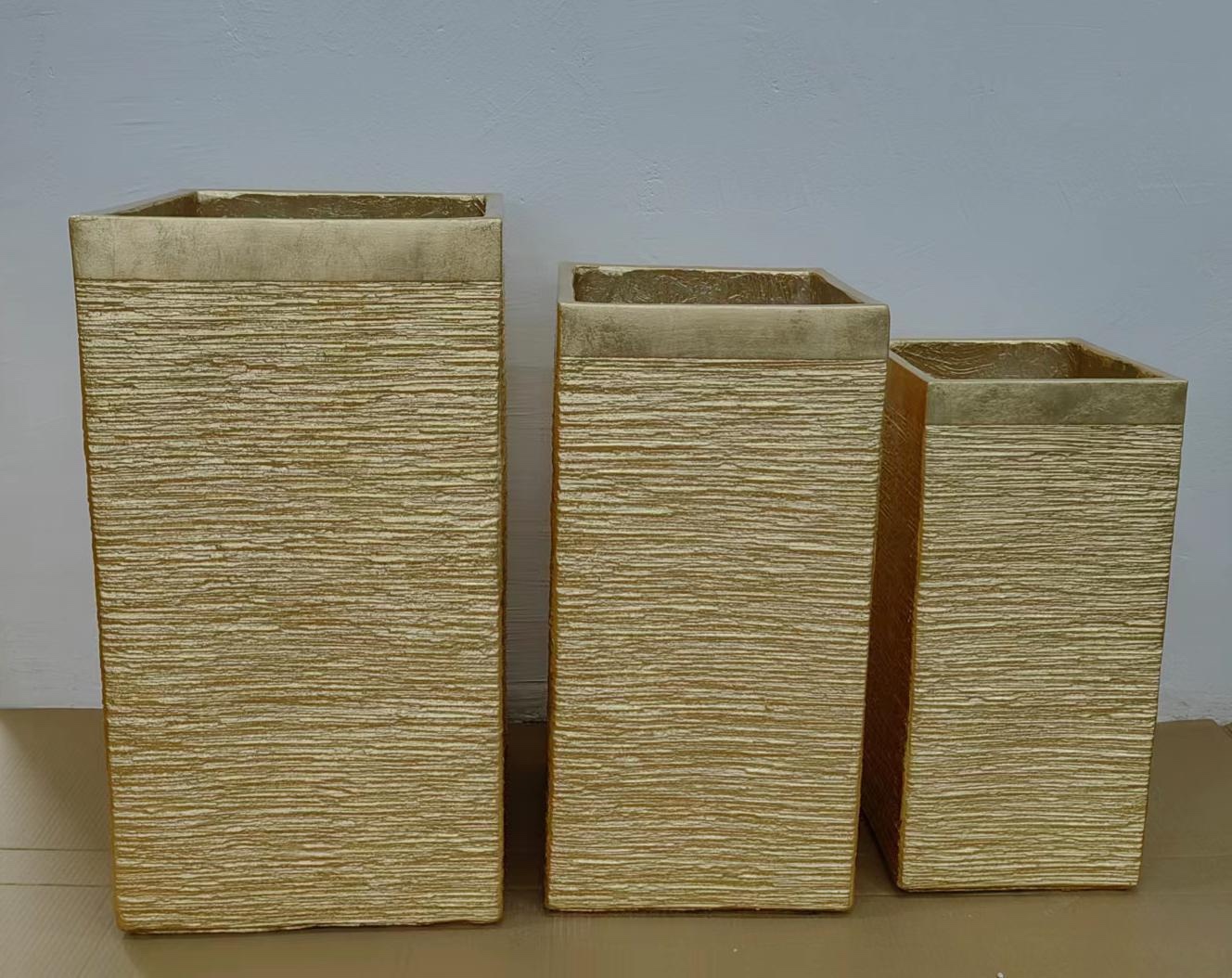 简约方形氧化镁花盆 金色营养土花盆 美观耐用 flower 艺术装饰品 家居摆设 花艺瓶器