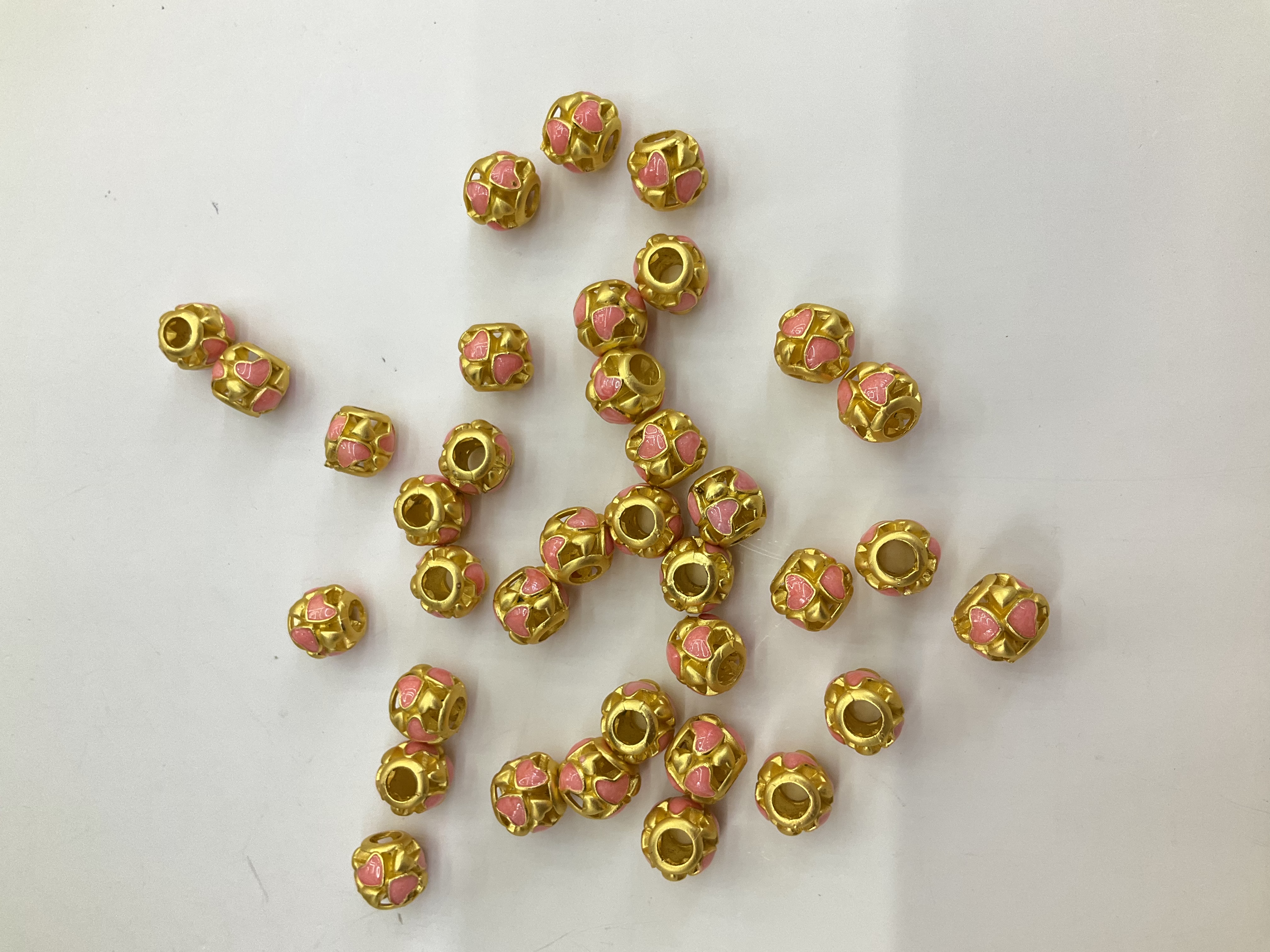 沙金diy配件配珠爱心桃心镂空桶珠粉色珠光滴油配件详情图2