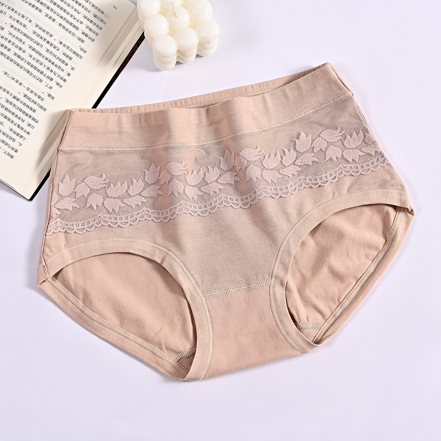 Average Size Mid-Waist Briefs Cotton Underwear Women's Delicate Floral Waist Edge Comfortable Breathable Soft Women's Underwear Panties
