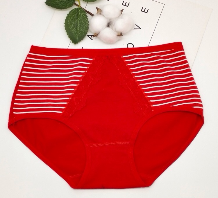 Cotton Underwear Women's Striped Lace Comfortable Combed Cotton Women's Briefs Red Ten Pack Simple Bag