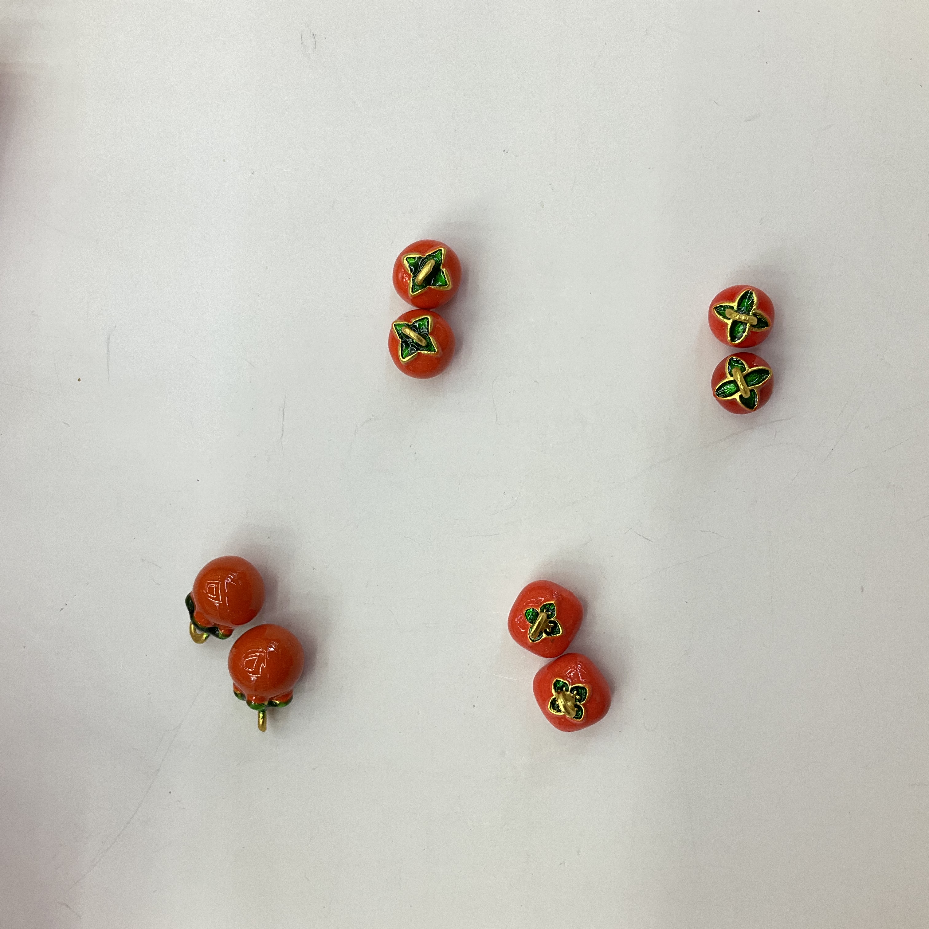 古法沙金好柿发生红柿子吊坠珐琅红色柿子扣中式盘扣手工旗袍纽扣配件产品图