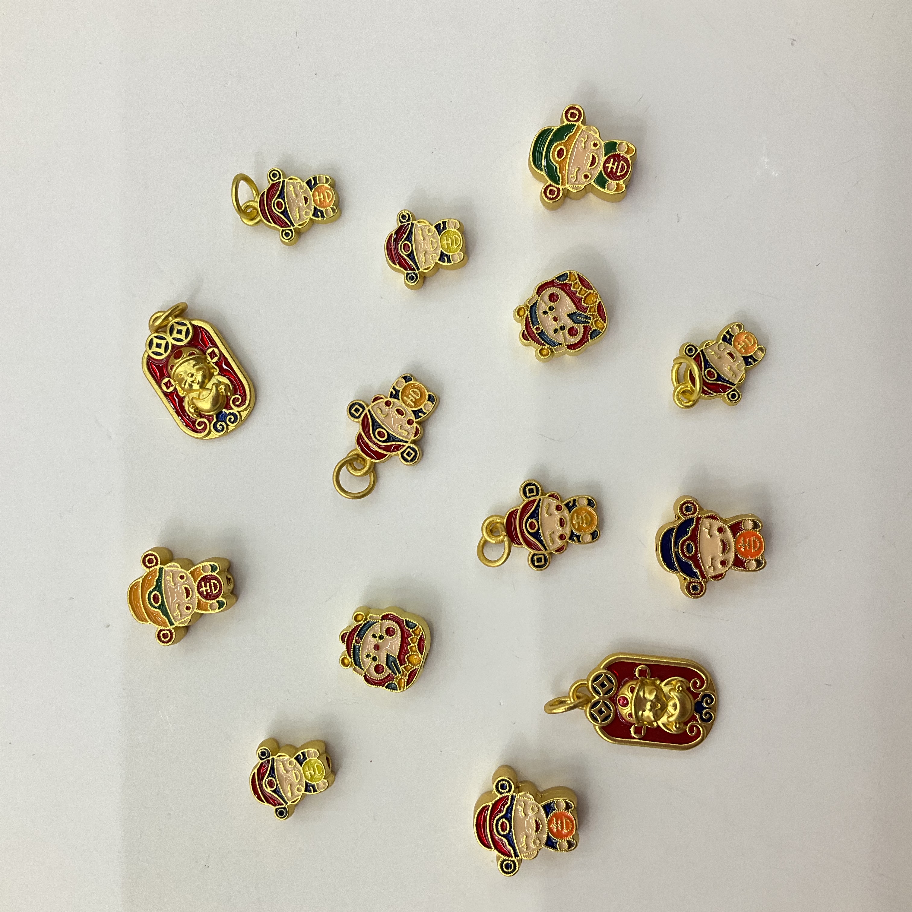 珐琅彩小财神佩珠隔珠沙金手工diy配件饰品小孔手链挂坠