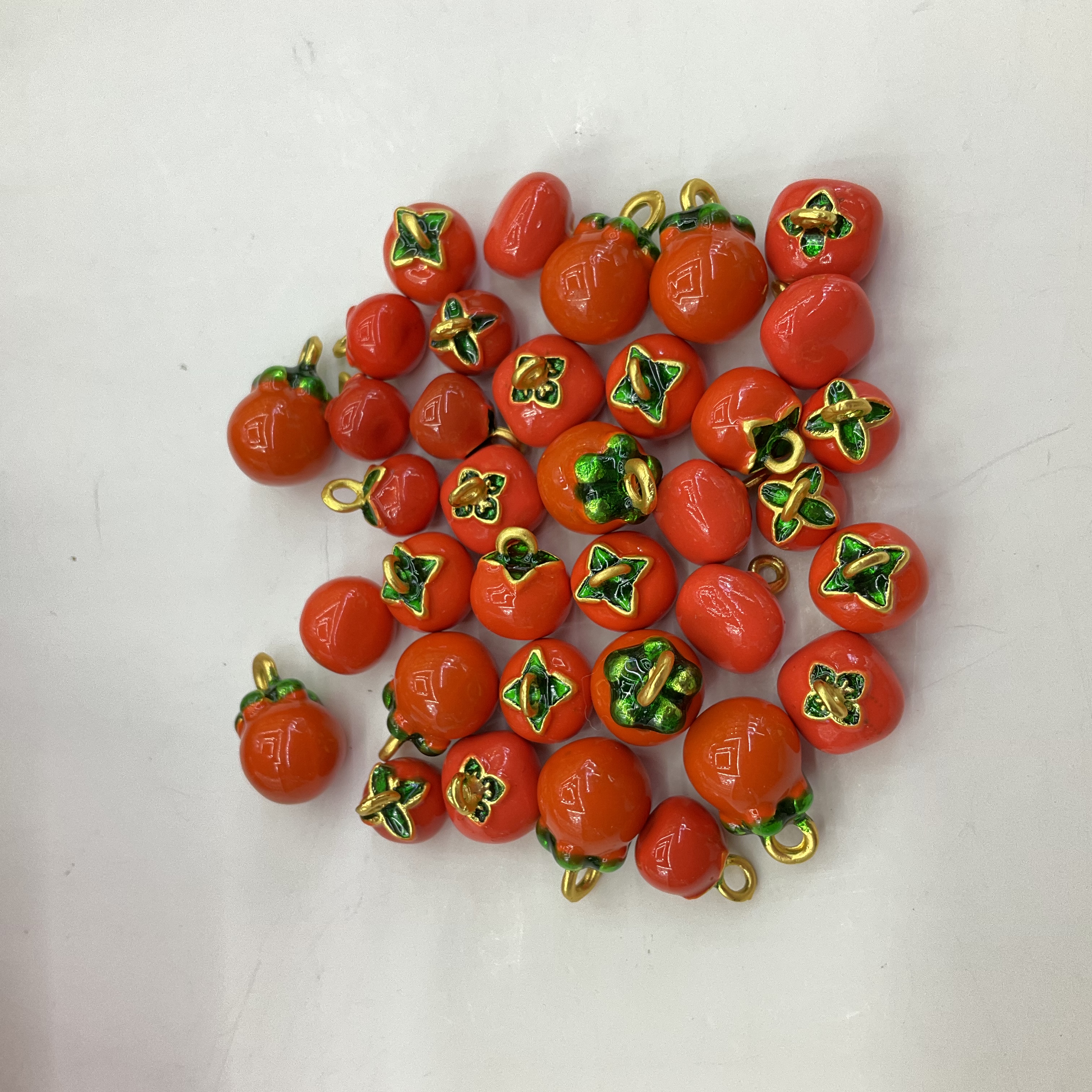 古法沙金好柿发生红柿子吊坠珐琅红色柿子扣中式盘扣手工旗袍纽扣配件详情图3