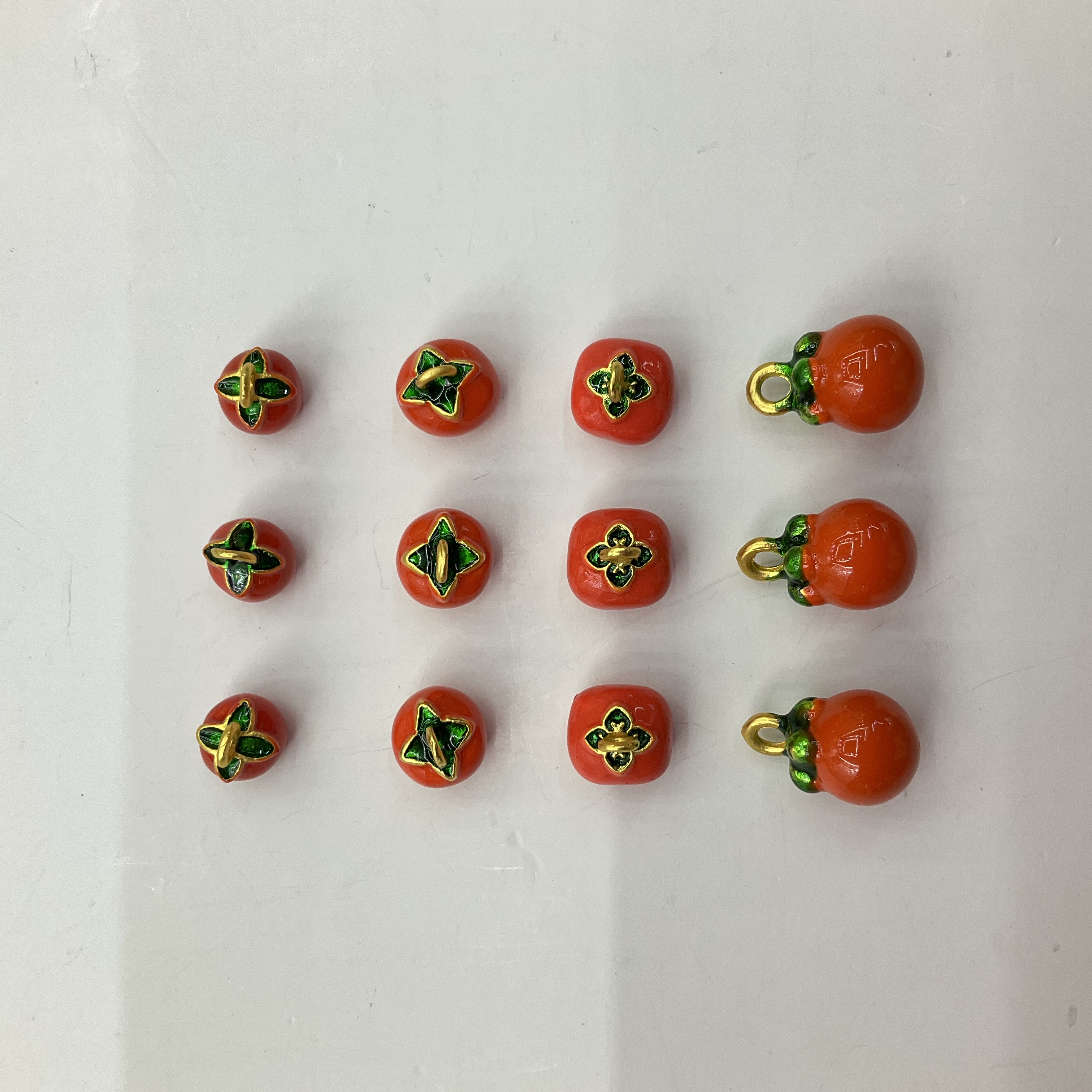 古法沙金好柿发生红柿子吊坠珐琅红色柿子扣中式盘扣手工旗袍纽扣配件详情图4