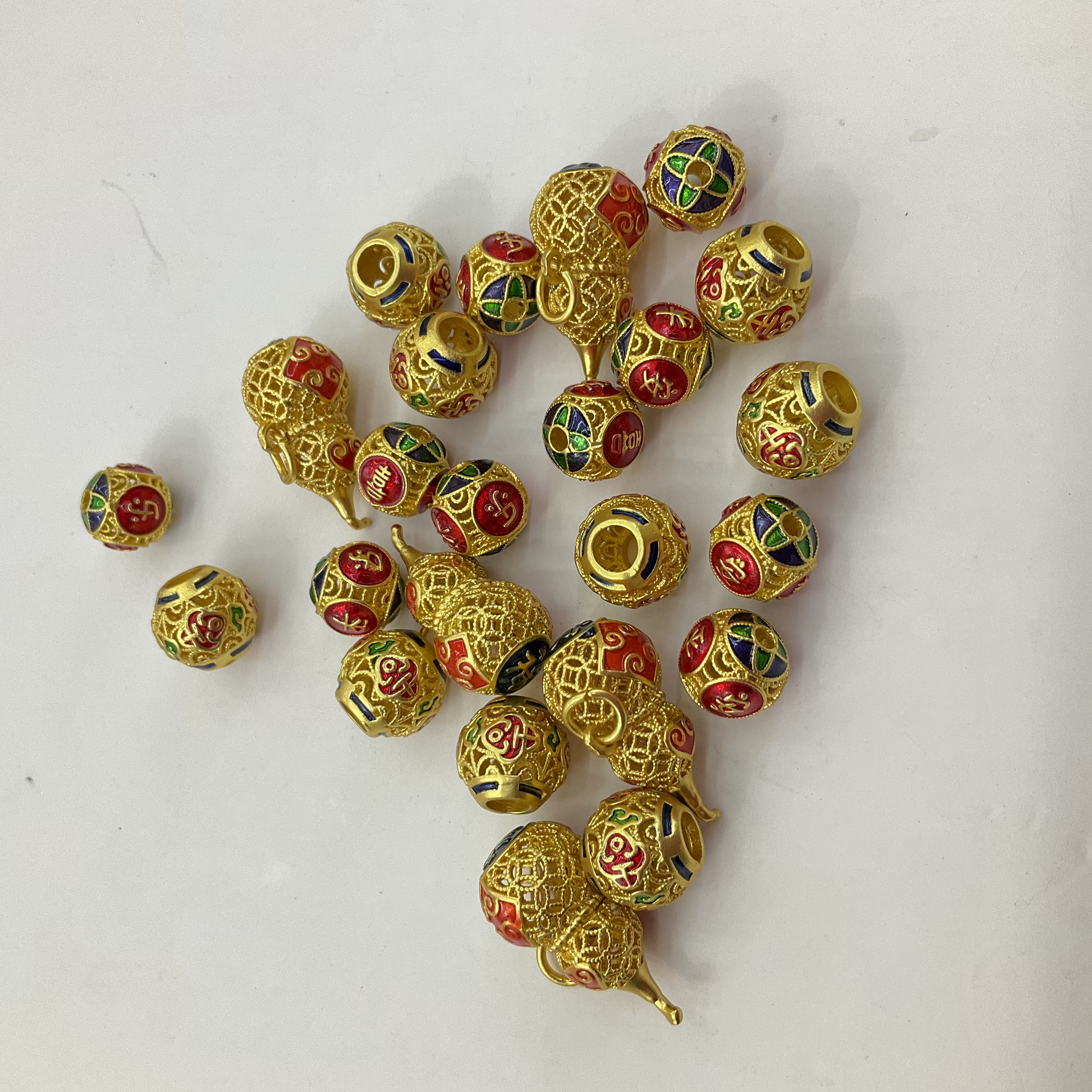 【铜配件】古法沙金镂空隔珠葫芦吊坠手链手串diy配件详情图2