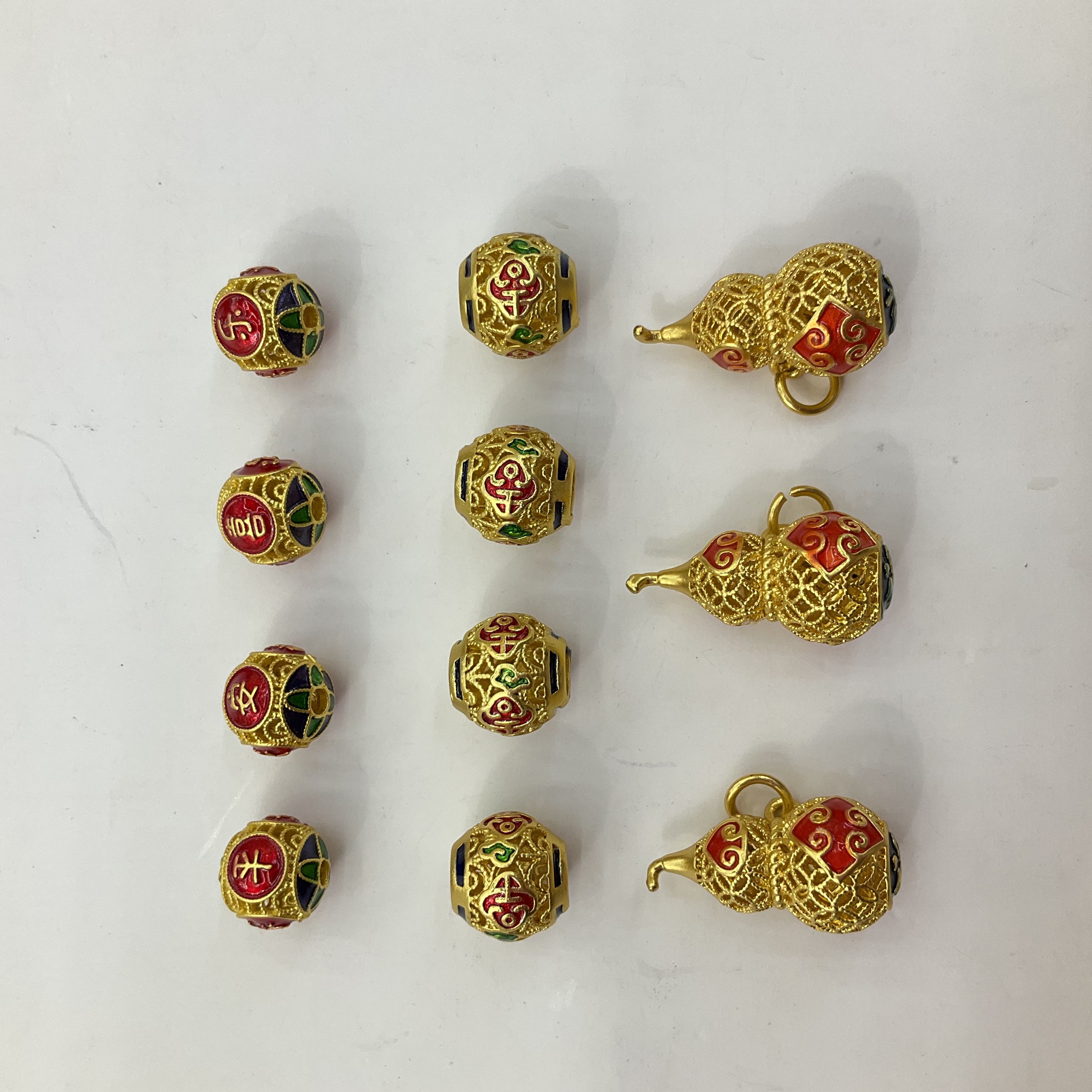 【铜配件】古法沙金镂空隔珠葫芦吊坠手链手串diy配件细节图