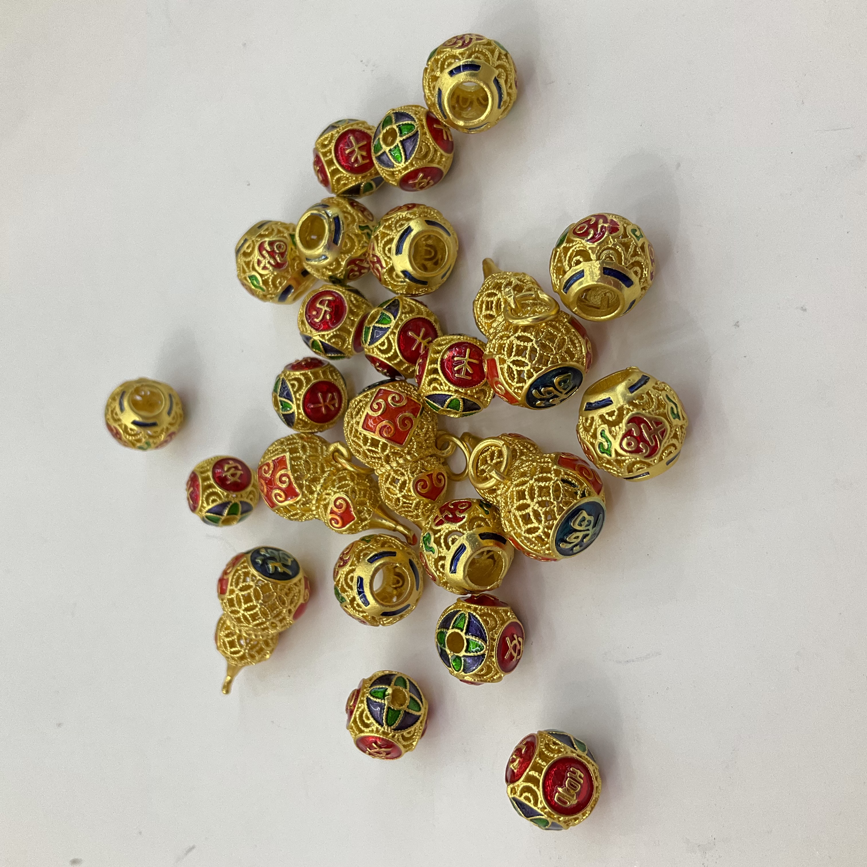 【铜配件】古法沙金镂空隔珠葫芦吊坠手链手串diy配件详情图4