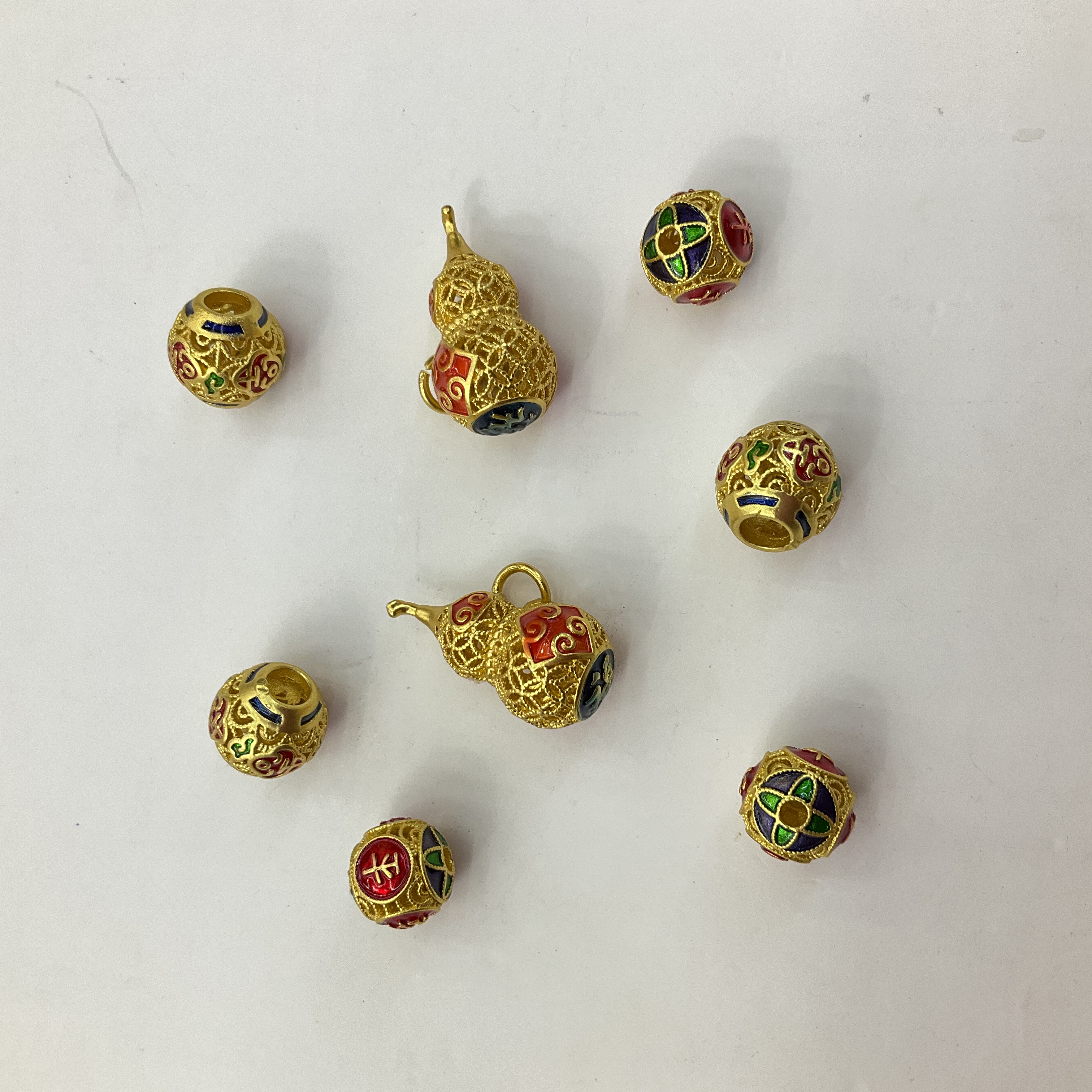 【铜配件】古法沙金镂空隔珠葫芦吊坠手链手串diy配件