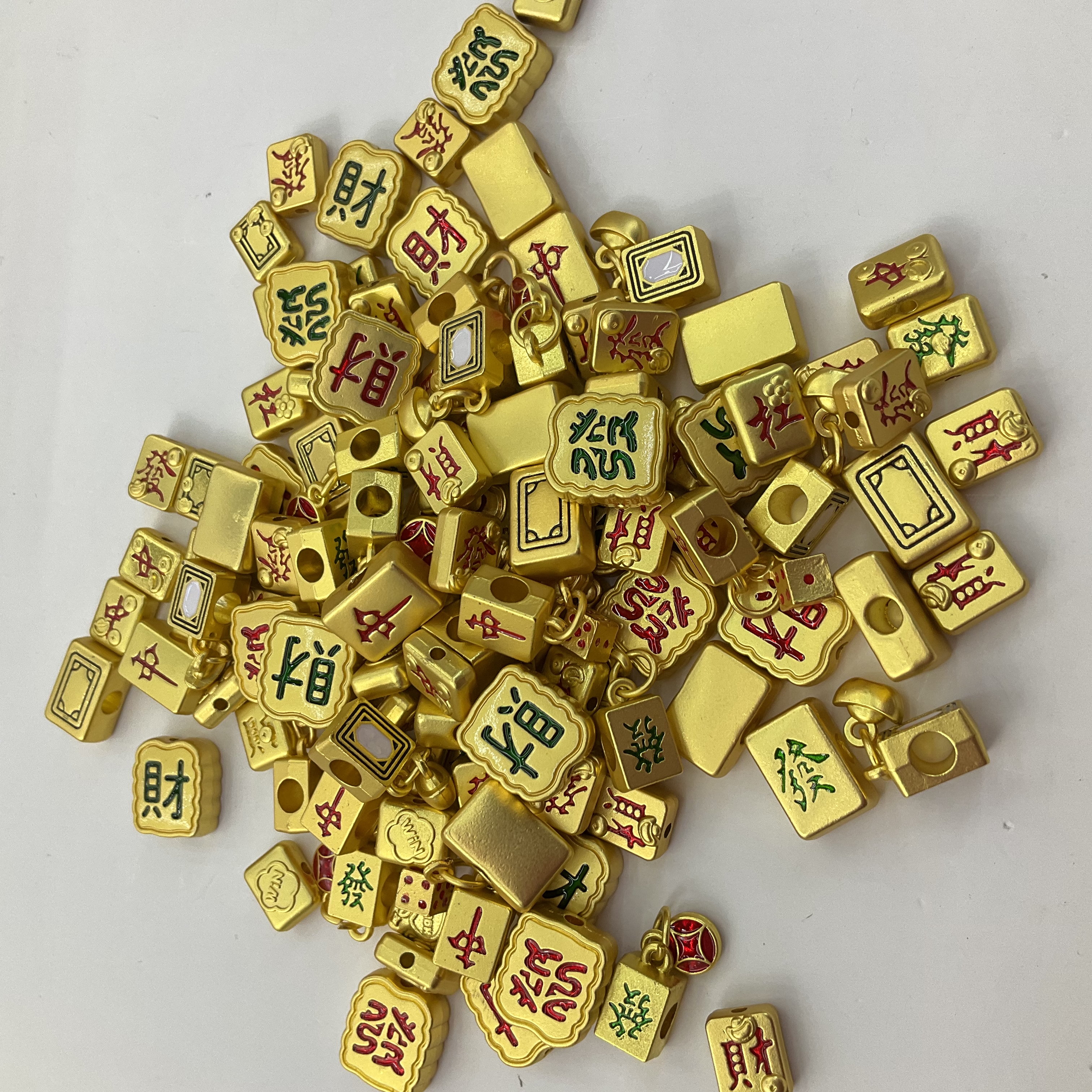 民族风锌合金麻将红中发财白板串珠手链杠上开花东南西北编织绳DIY配件细节图