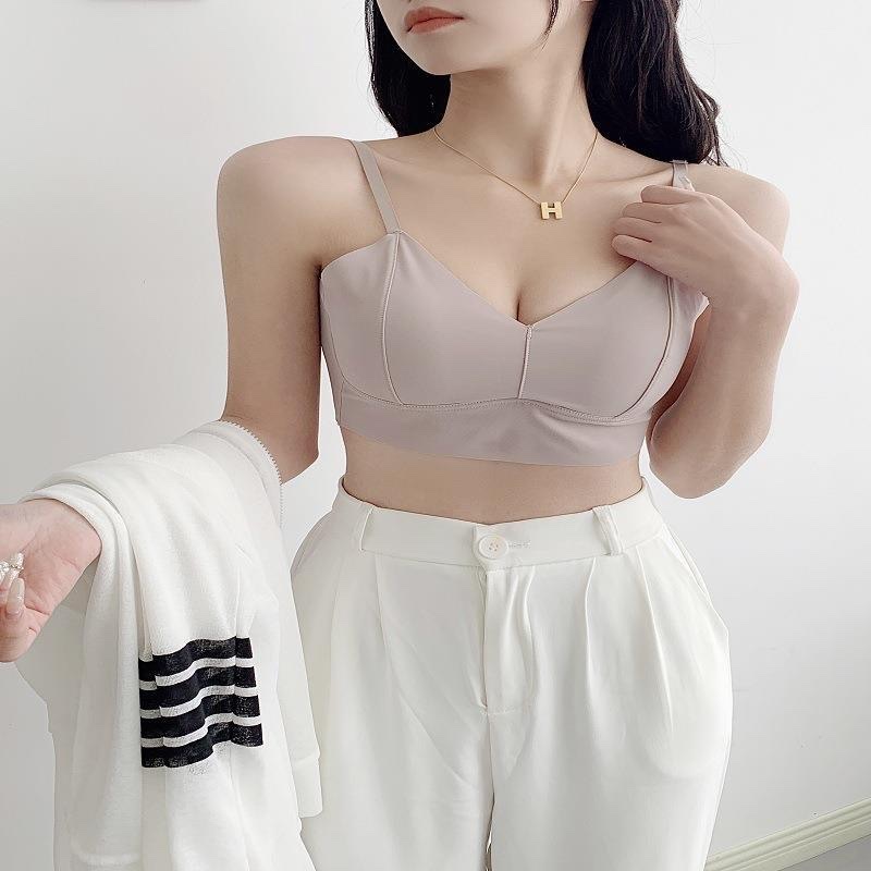 可调节吊带背心女固定杯抹胸无钢圈聚拢新款冰丝美背打底内衣固定杯背心背心冰丝