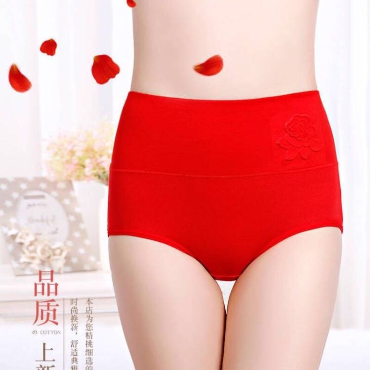 3D High Waist Cotton Embossed Hip Lift Shaper Warm Palace Plus Size Women's Briefs Underwear Women's Cotton High Waist Belly Pants