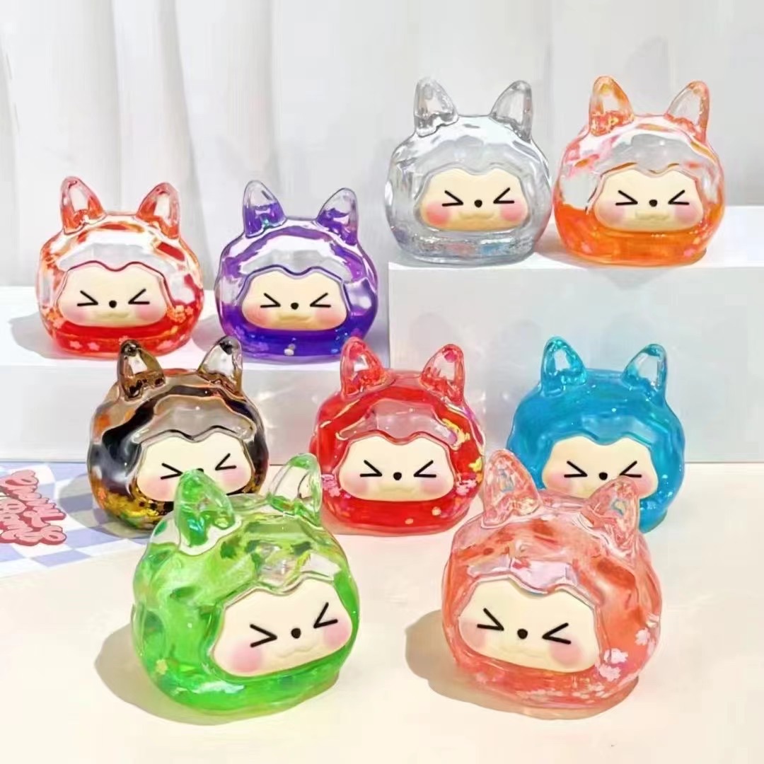 Tiktok Boom blind box kiki tide play into oil Quicksand fine flash figure creative desktop decoration gift ornaments wholesale live blind box toy ornaments quicksand bottle Specification drawing