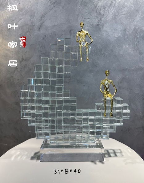 Modern and simple crystal square figure splicing creative decorative items, model room hotel lobby sculpture artworks, living room decorative items Specification image
